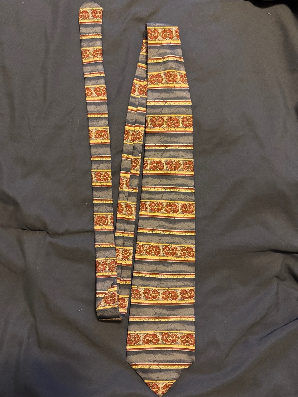 Striped Patterned Tie in Navy and Rust